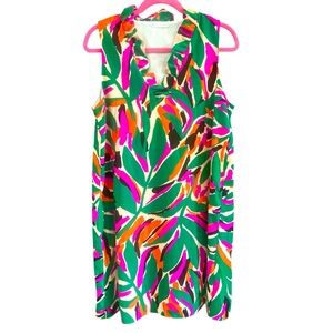 FSL Apparel Bold Tropical Print Ruffle V-neck Resort Summer Shift Dress Size M